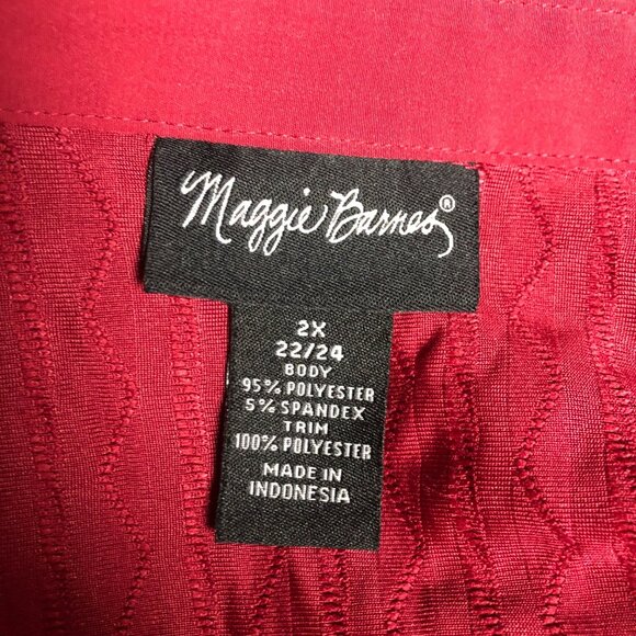 Maggie Barnes Blouse Womens Size 2X 22-24 Maroon Red Textured Button Up Shirt - Picture 5 of 7
